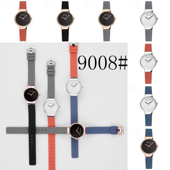 Orologio di modo rosso blu delle donne della cassa per orologi della lega di assicurazione di qualità della banda della cinghia di cuoio di modo WJ-8427