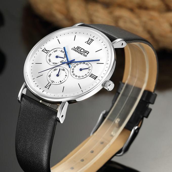 WJ-7396 gli orologi degli uomini di marca delle vendite all'ingrosso JEDIR il più tardi progettano gli orologi automatici del cuoio del giorno della data di Handwatches del quarzo 3ATM